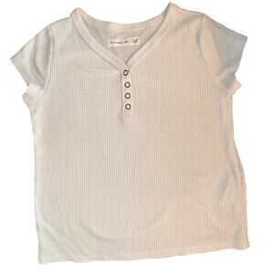 Abercrombie Kids White Waffle Knit Henley Shirt Short Sleeve Size 9/10